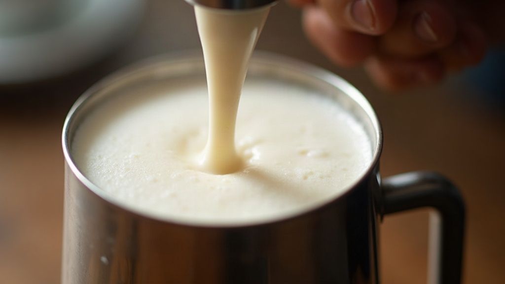 Steaming milk for a latte on an espresso machine
